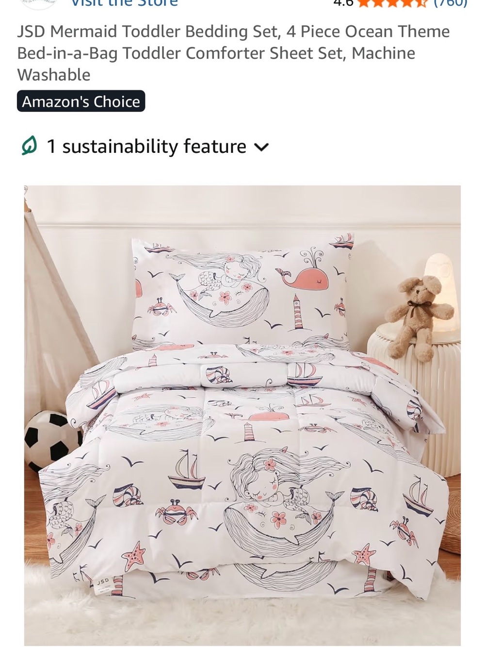 4 Piece Mermaid Toddler Bedding